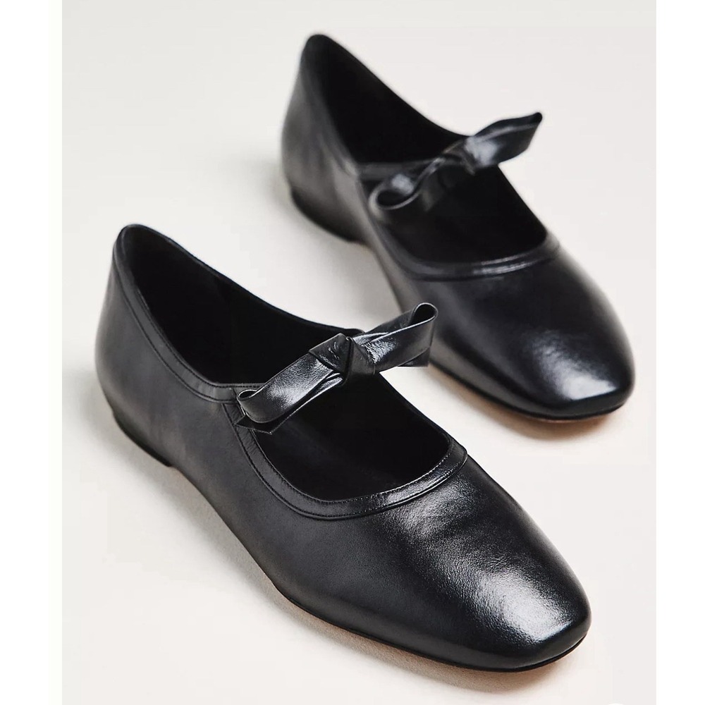 Anthropologie Maeve Knotted Bow Mary Jane Flats Leather Size 9